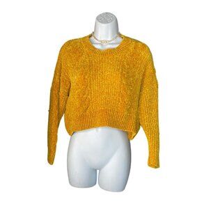Luv Lane Womens Yellow Cable Knit Crop Sweater S 100% Polyester